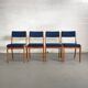 Lot de 4 chaises vintage piètement bois et tissu bleu circa 60