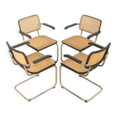 Thonet   Chaise cantilever de Marcel Breuer, époque Bauhaus, chrome, cannage de Vienne, bois noir, accoudoirs