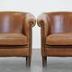 Set of 2 very comfortable light cognac-colored leather club armchairs in English style
