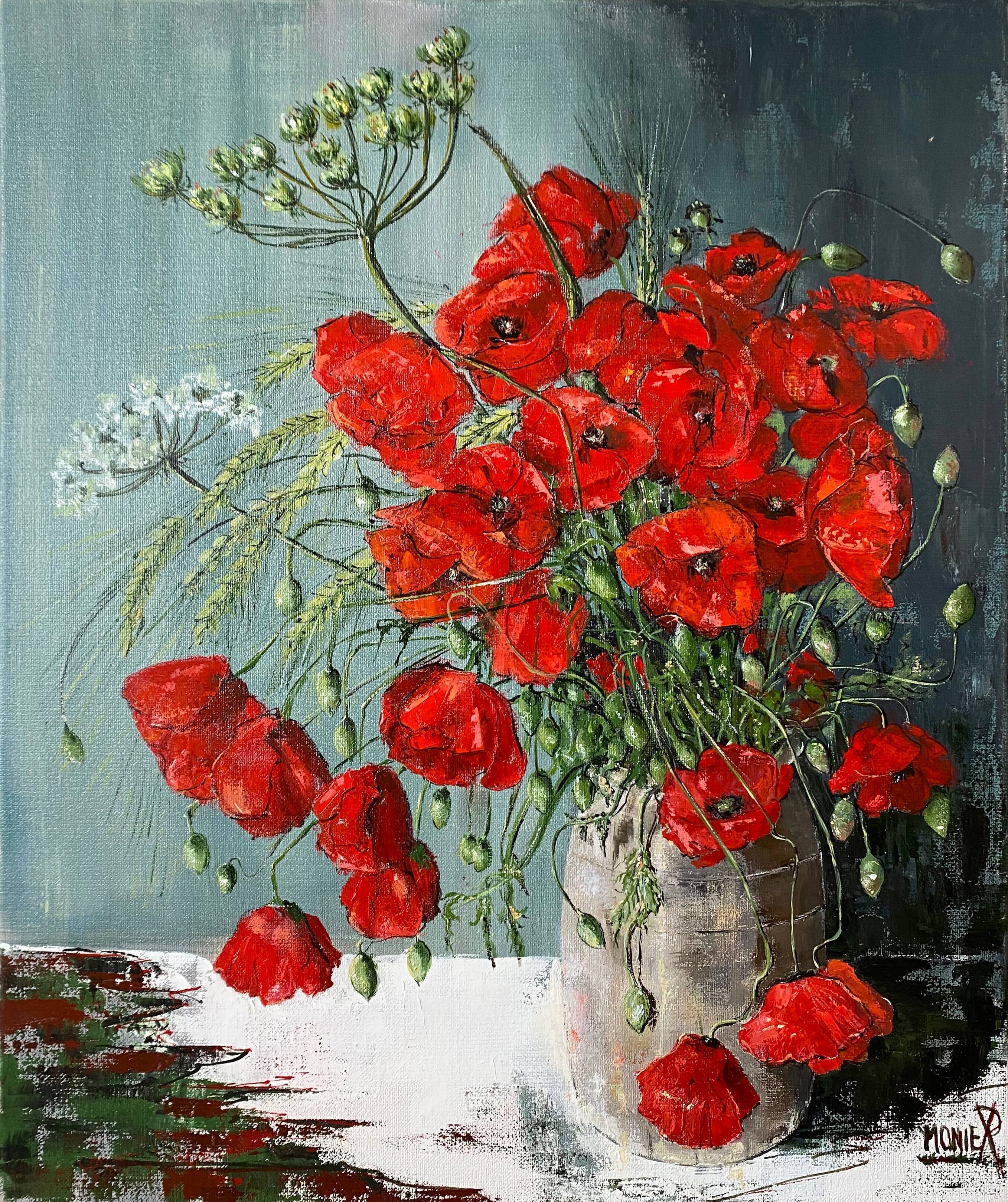 Table "Bouquet of Poppies" HST Flowers signed Monier