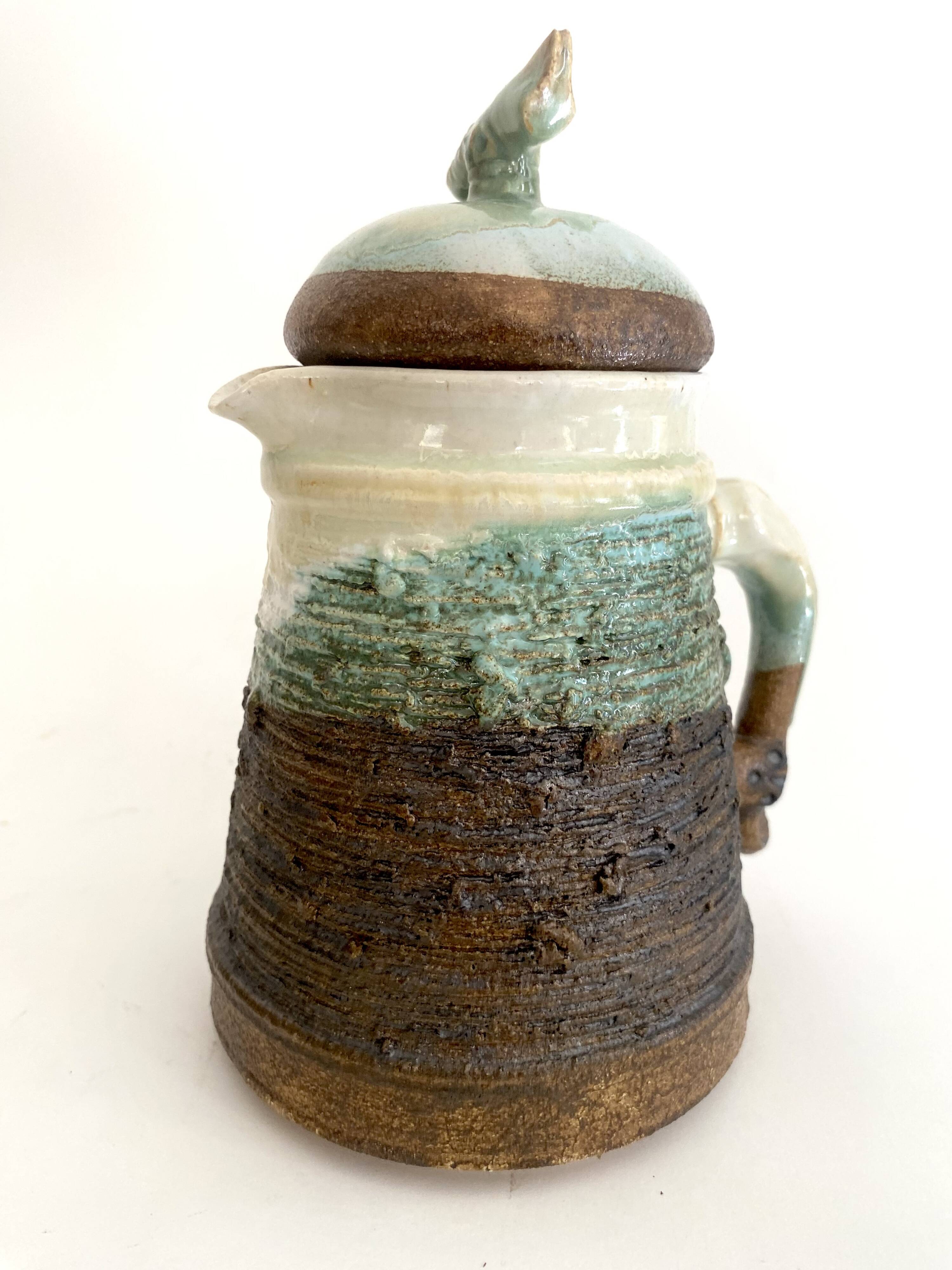 Glazed and scarified ceramic coffee pot, 1980s.