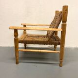 Wood and rope armchair and footrest