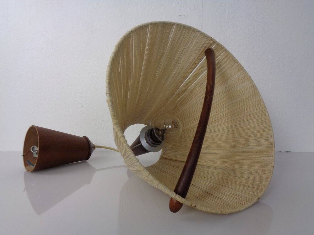 Teak and sisal ceiling lamp from Temde, 1960s