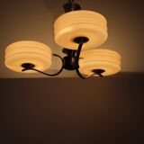 Art Deco Chrome and Pink Glass Chandelier, 1930's, Czechoslovakia