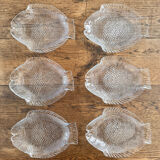 6 vintage Pasabahce clear glass fish plates
