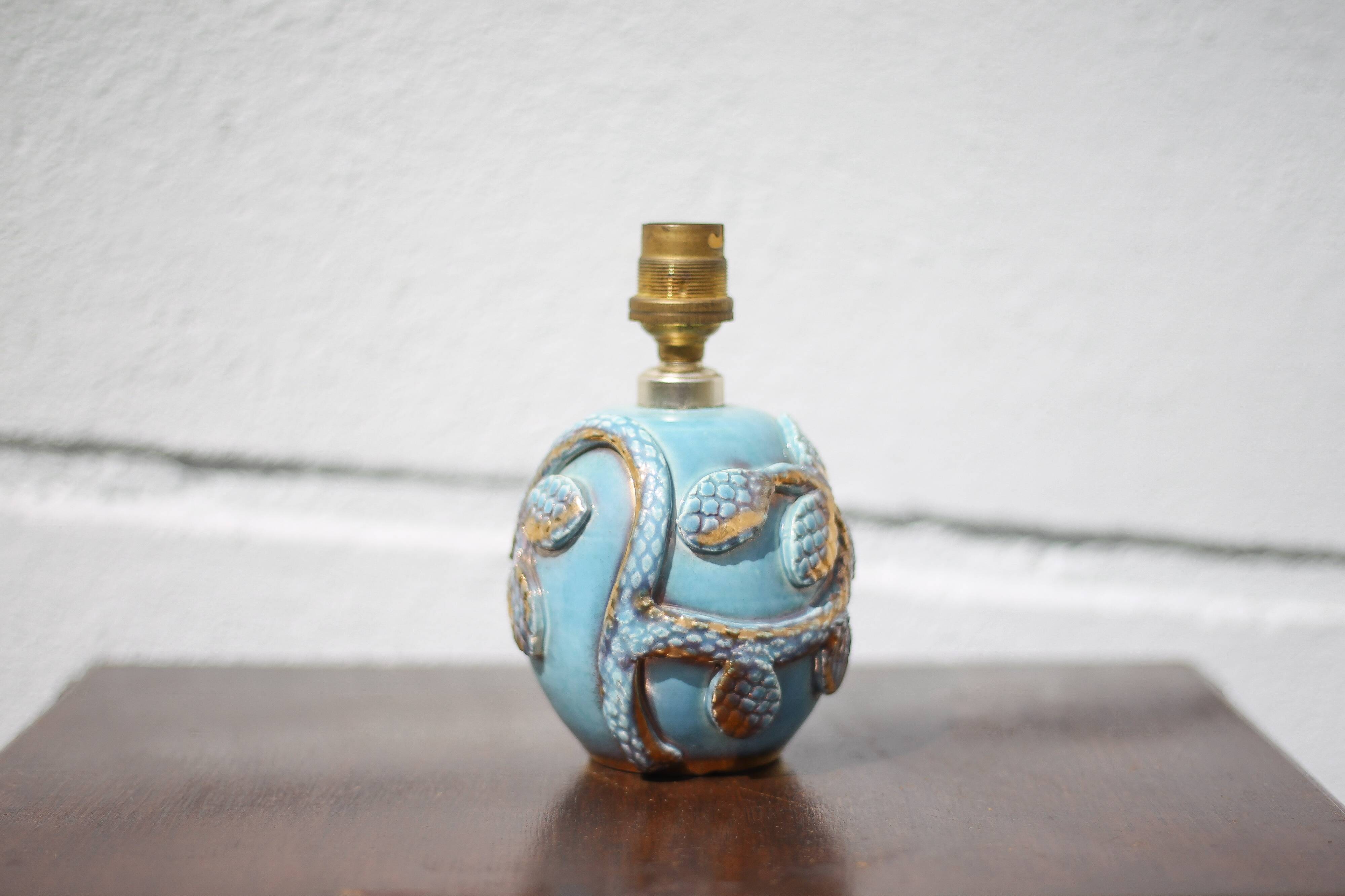 Vintage lamp, ceramic relief lamp, table lamp, bedside lamp, art deco, pottery, 50's