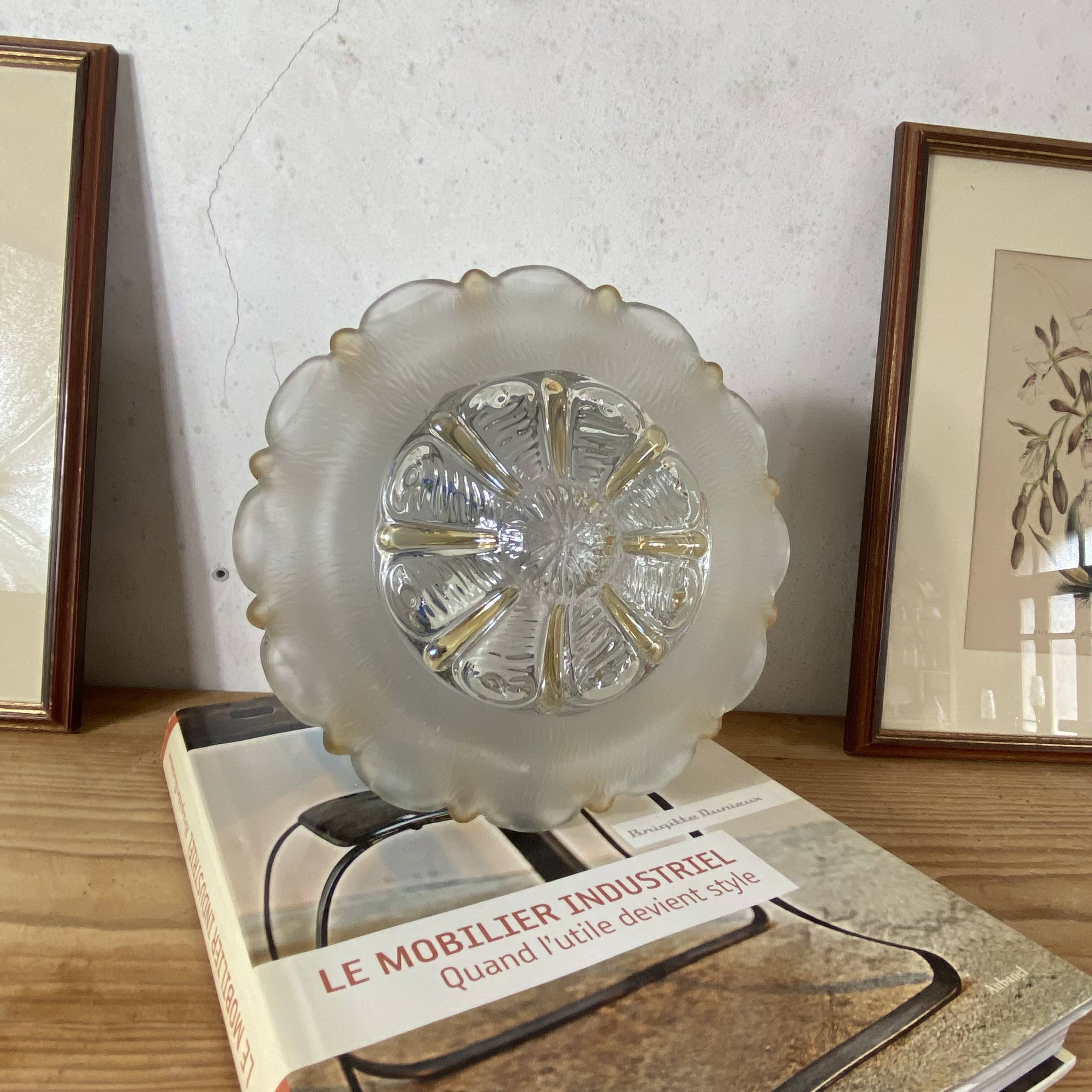 Wall-mounted ceiling light with transparent and amber glass, vintage luminaire.