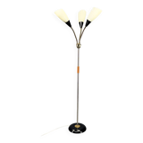 1950s Brass & Glass Adjustable Floor Lamp with Wooden Detail