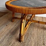 Rattan Bamboo Coffee table Marble top look