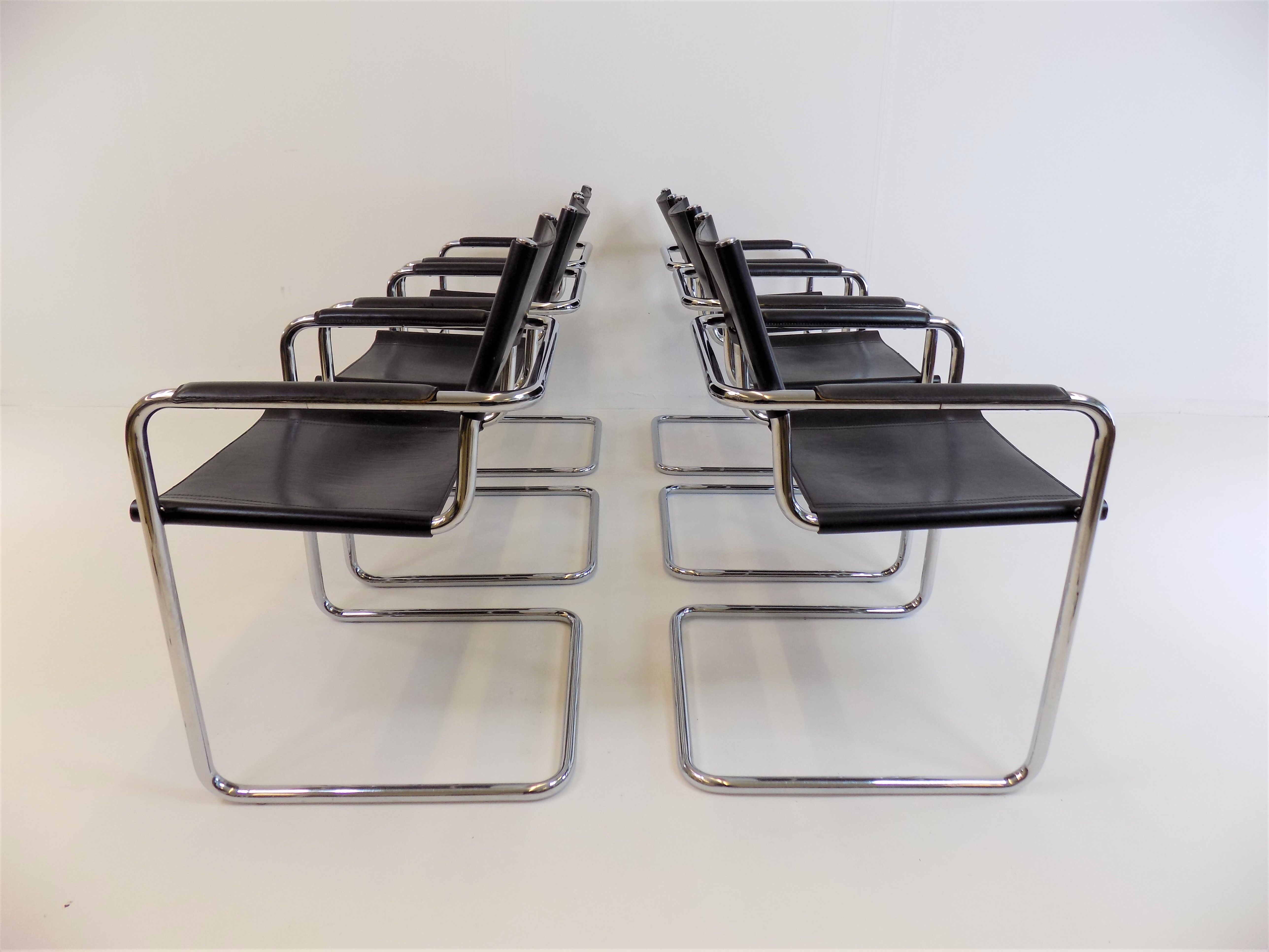 Set of 6 leather cantilever chairs