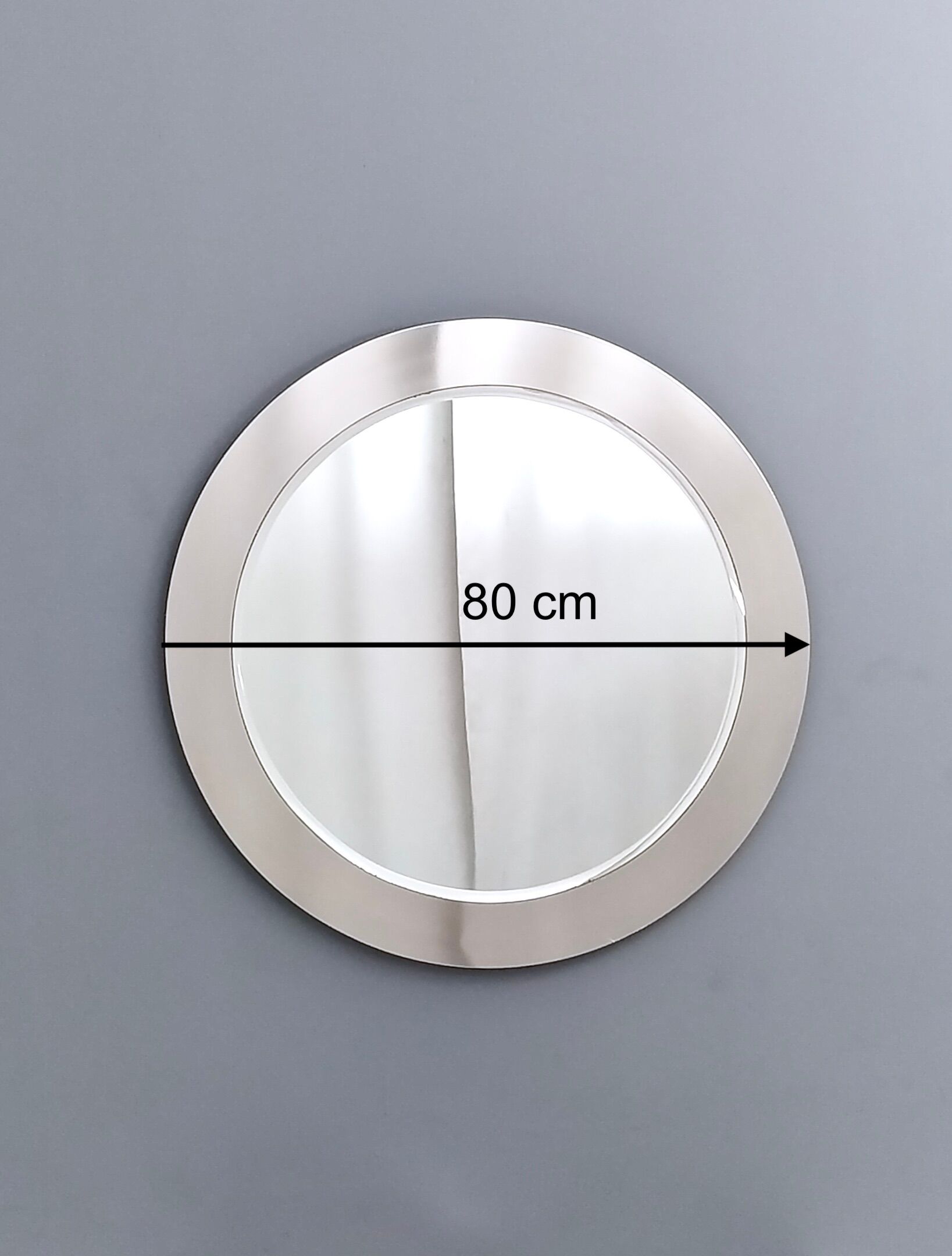 Postmodern round wall mirror with mirrored steel frame, italy