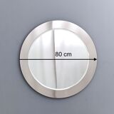 Postmodern round wall mirror with mirrored steel frame, italy