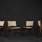 Vintage Scandinavian Modern Teak and Beige Wool Dining Chairs Model 89 by Erik Buch, 1950s, Set of 4