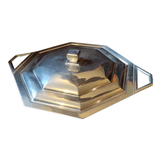 Art Deco silver plated serving dish with lid from Deschamps Frères