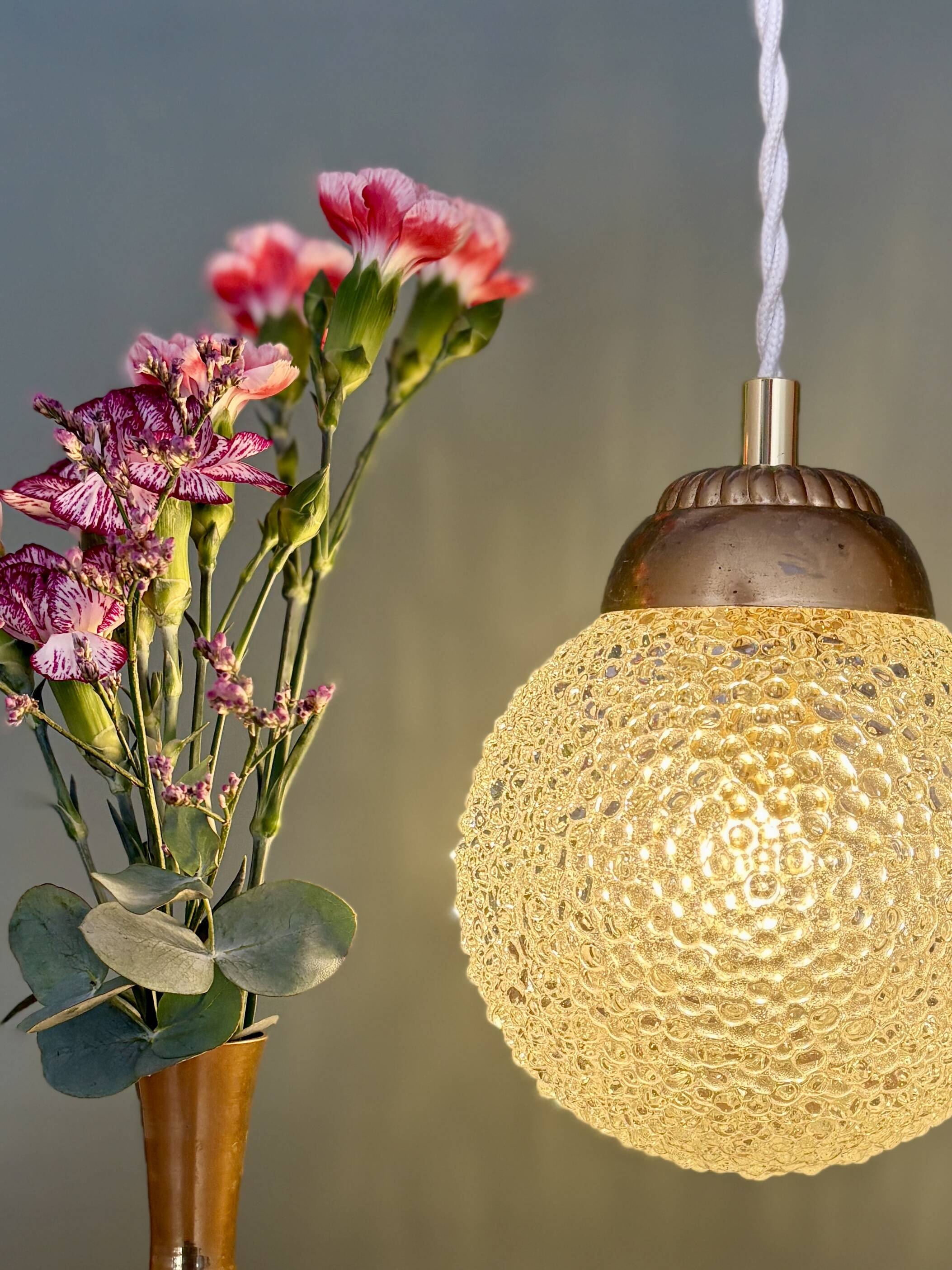 Vintage globe pendant light in molded glass