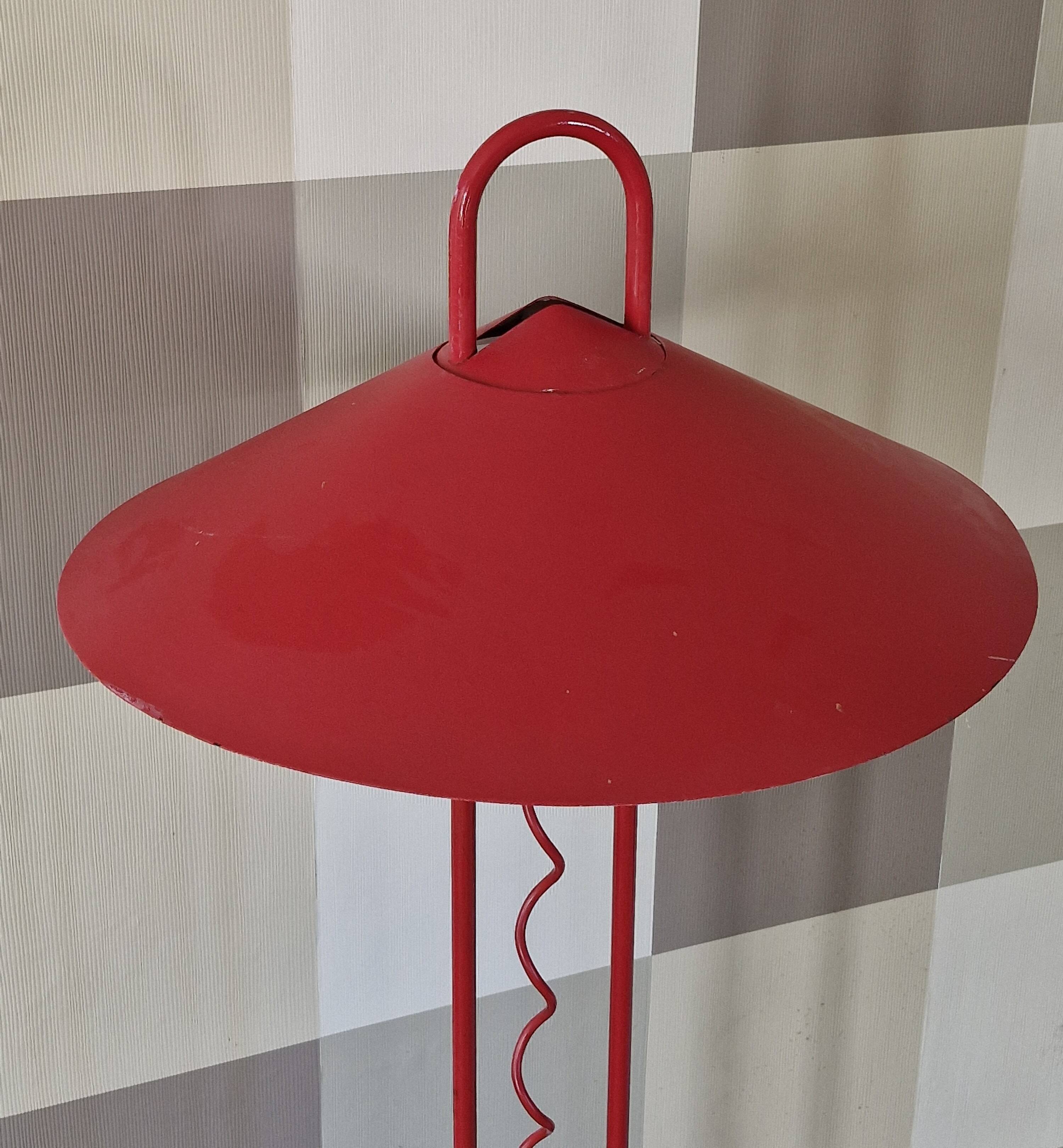 1980s red metal floor lamp