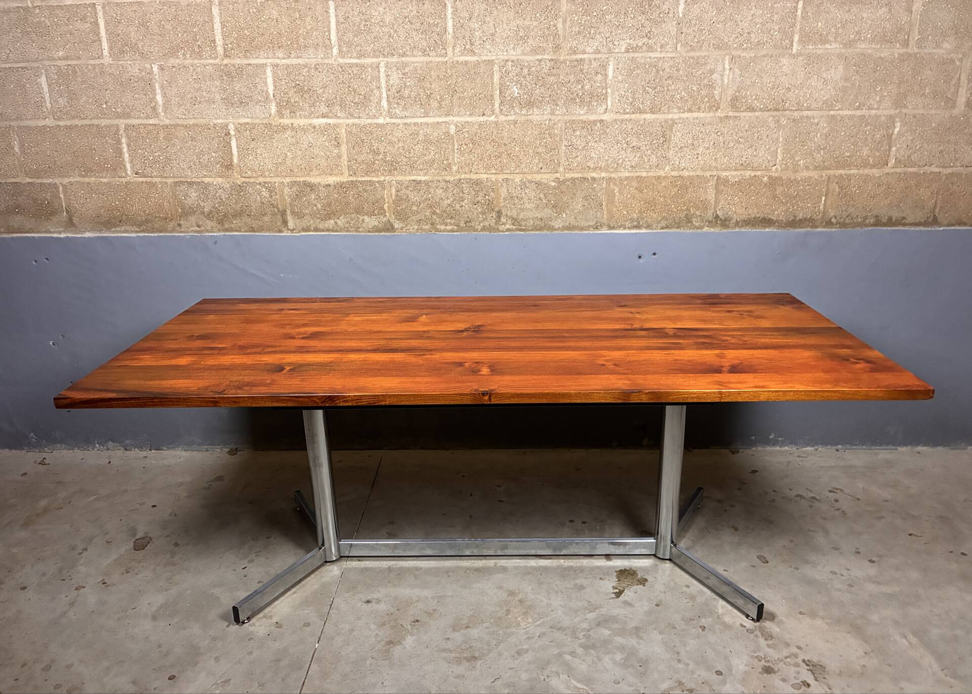 Vintage minimalist dining table chrome teak
