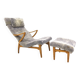Scandinavian sheepskin armchair and footstool, Sweden, 1960