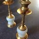 Pair of vintage candle holders in brass and glass paste