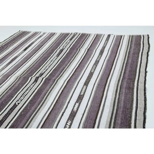 1970s Vintage Turkish Oushak Handmade Wool Cotton Purple Runner Rug 155x186