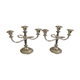 Set of 2 silver metal candlesticks