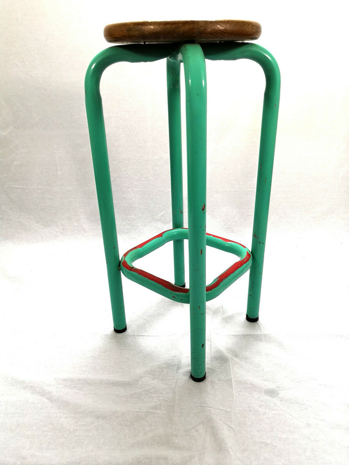 Tabouret haut d'atelier acier et bois