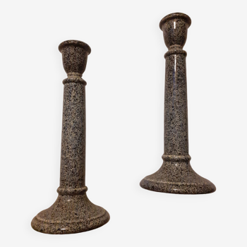 Duo of gres-style ceramic candle holders