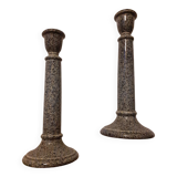 Duo of gres-style ceramic candle holders