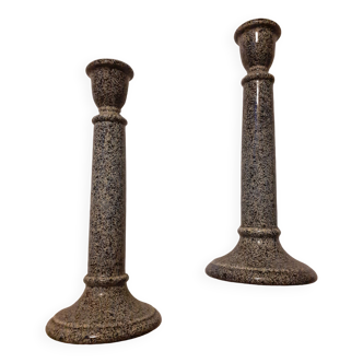 Duo of gres-style ceramic candle holders