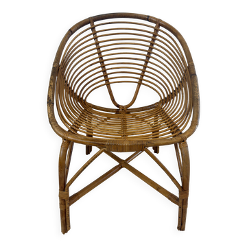 Fauteuil vintage en rotin courbé – années 60/70