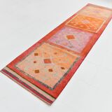 Pastel Tones Geometric Turkish Vintage Hallway Runner Rug, 95x345 Cm