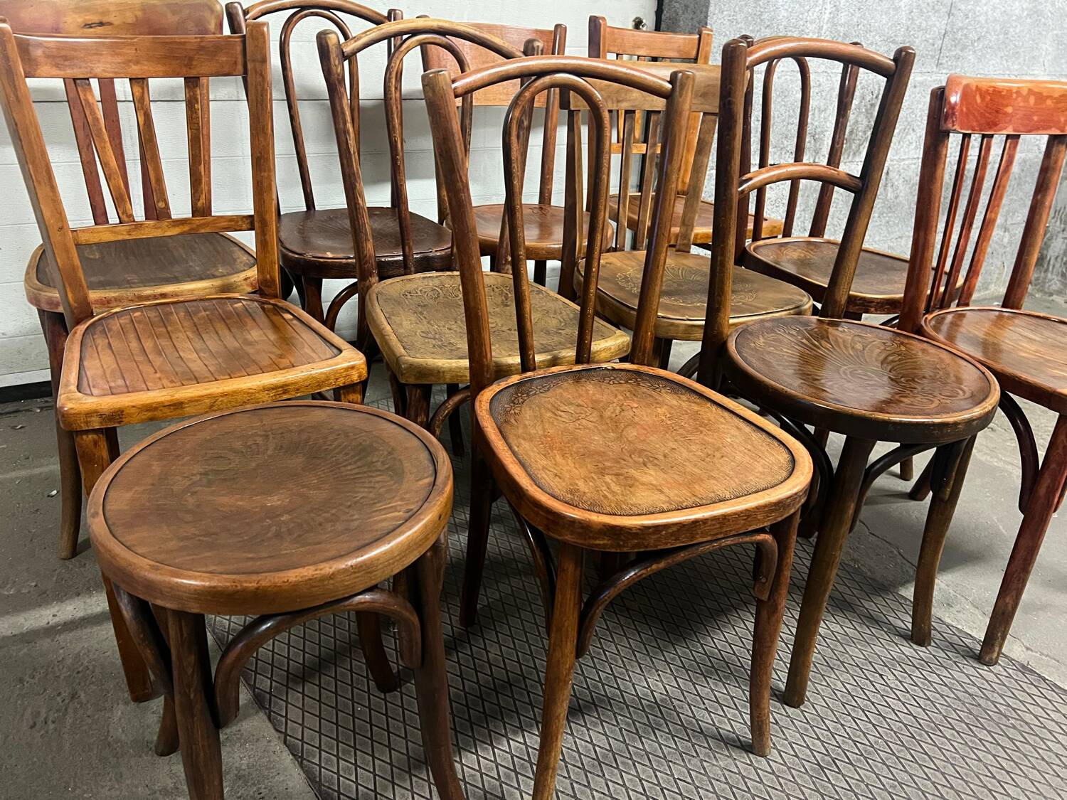 11 antique bistro chairs and a stool (thonet/Fischel/Baumann)