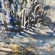 Large watercolor from the early 20th century, signed landscape of a wooded river bank