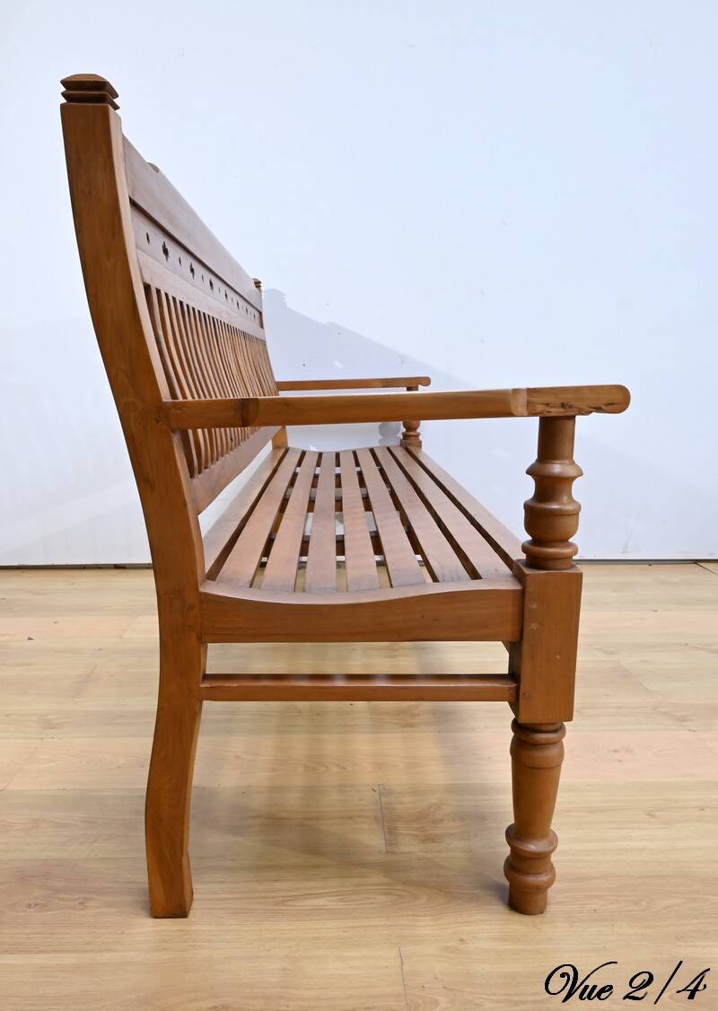 Antique colonial teak veranda bench – mid-20th century