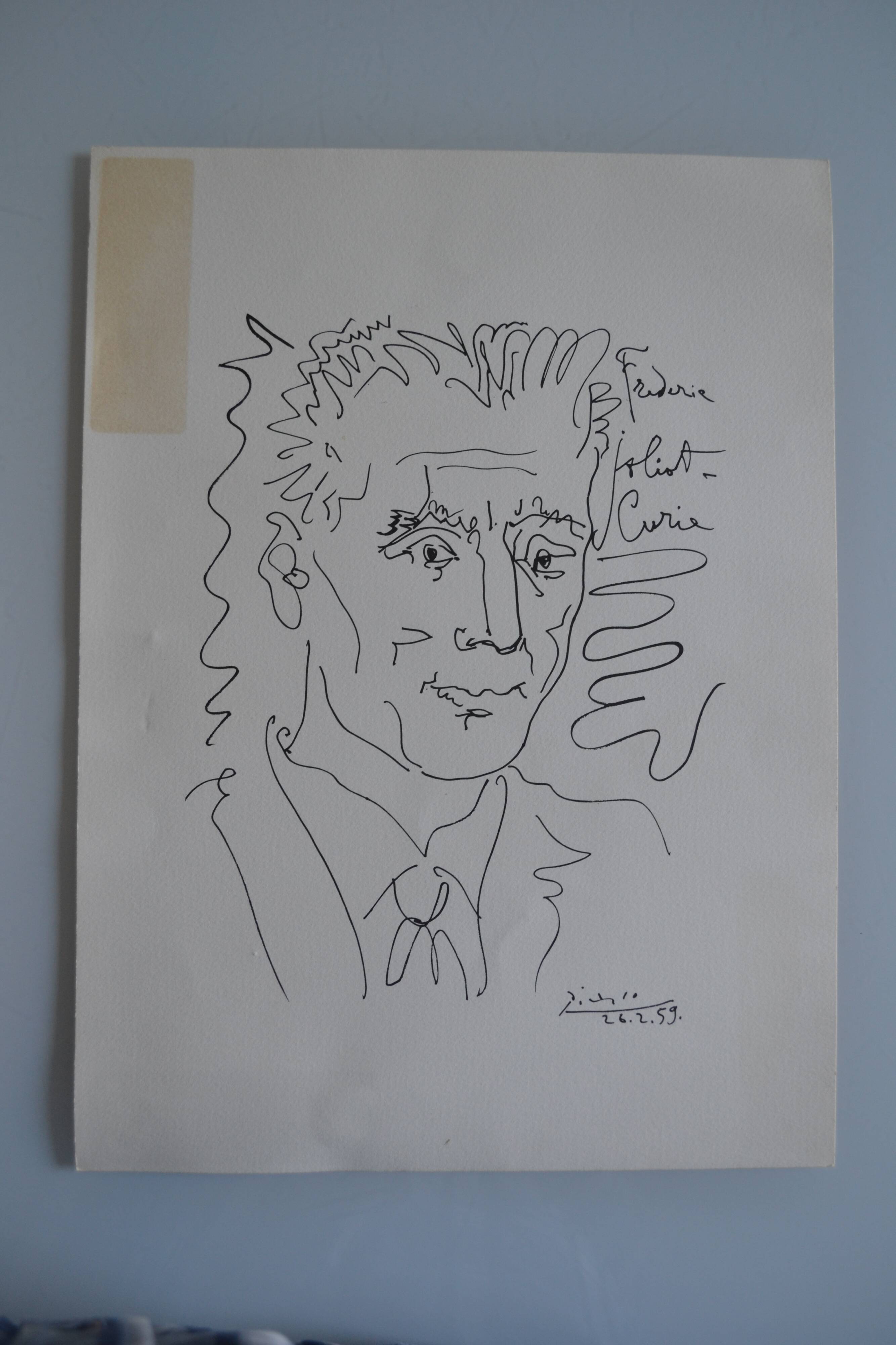 Picasso original lithograph 1959 Frédéric Joliot-Curie 38x28cm