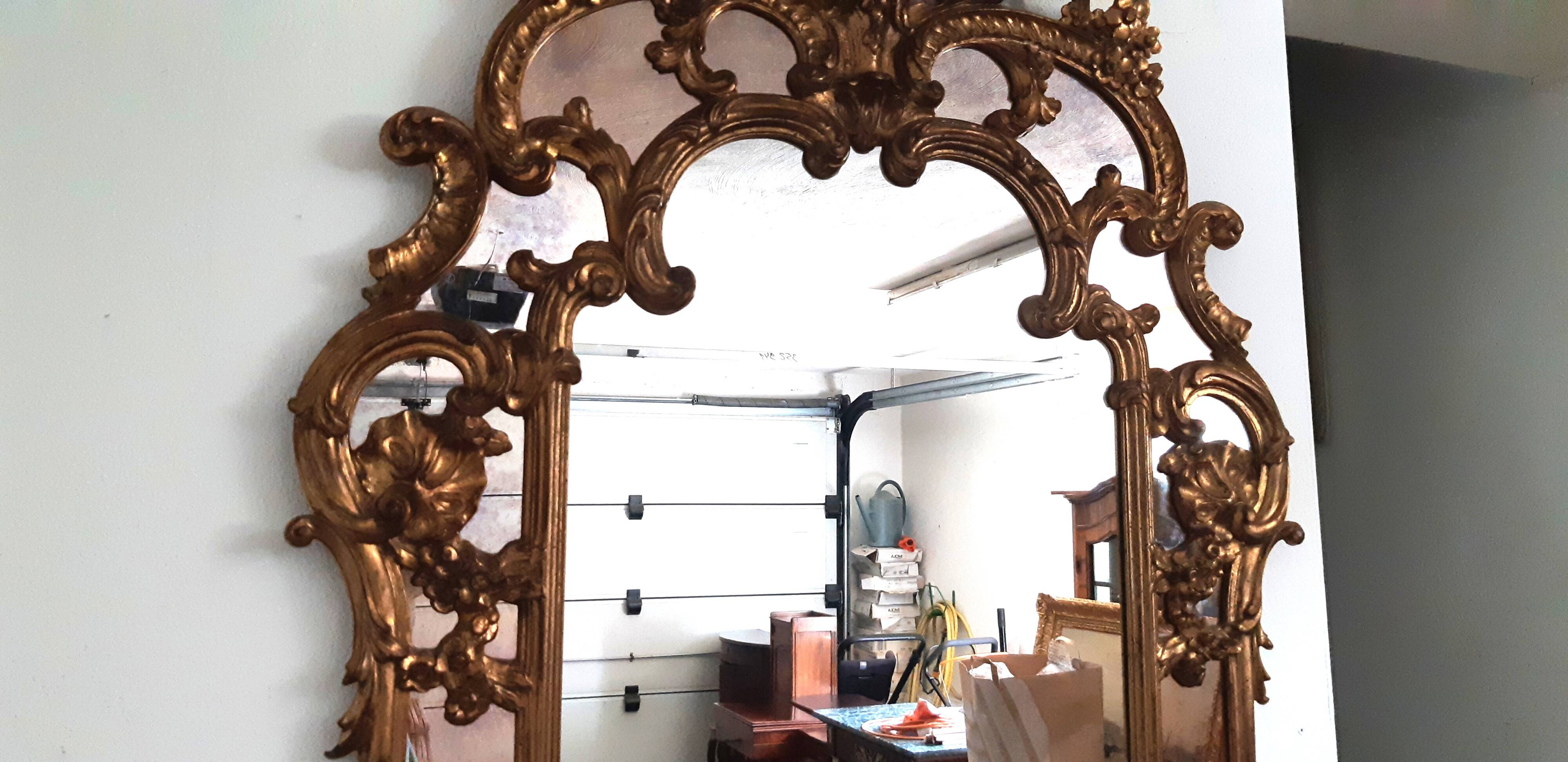 Grand miroir italien moitié xxème bois doré exceptionnel