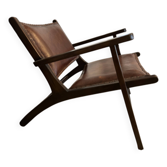 Fauteuil bois et cuir