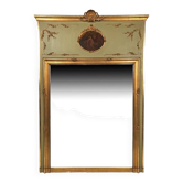 Grand trumeau de style Louis XVI, bois laqué vert, dorure début XXe