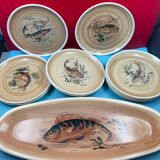 Fish service, Main course and 10 plates Sarreguemines Granville, vintage
