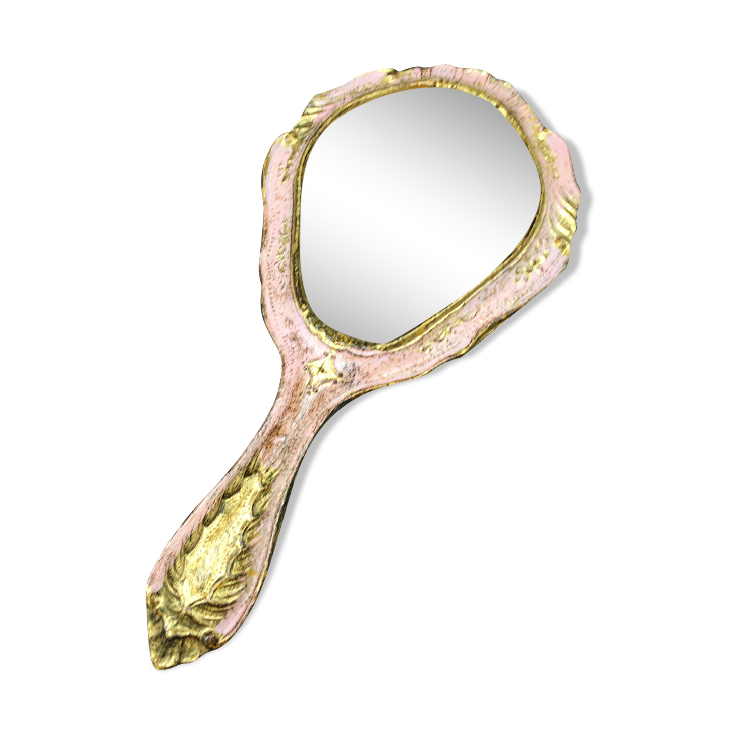 Venetian wooden hand-facing mirror