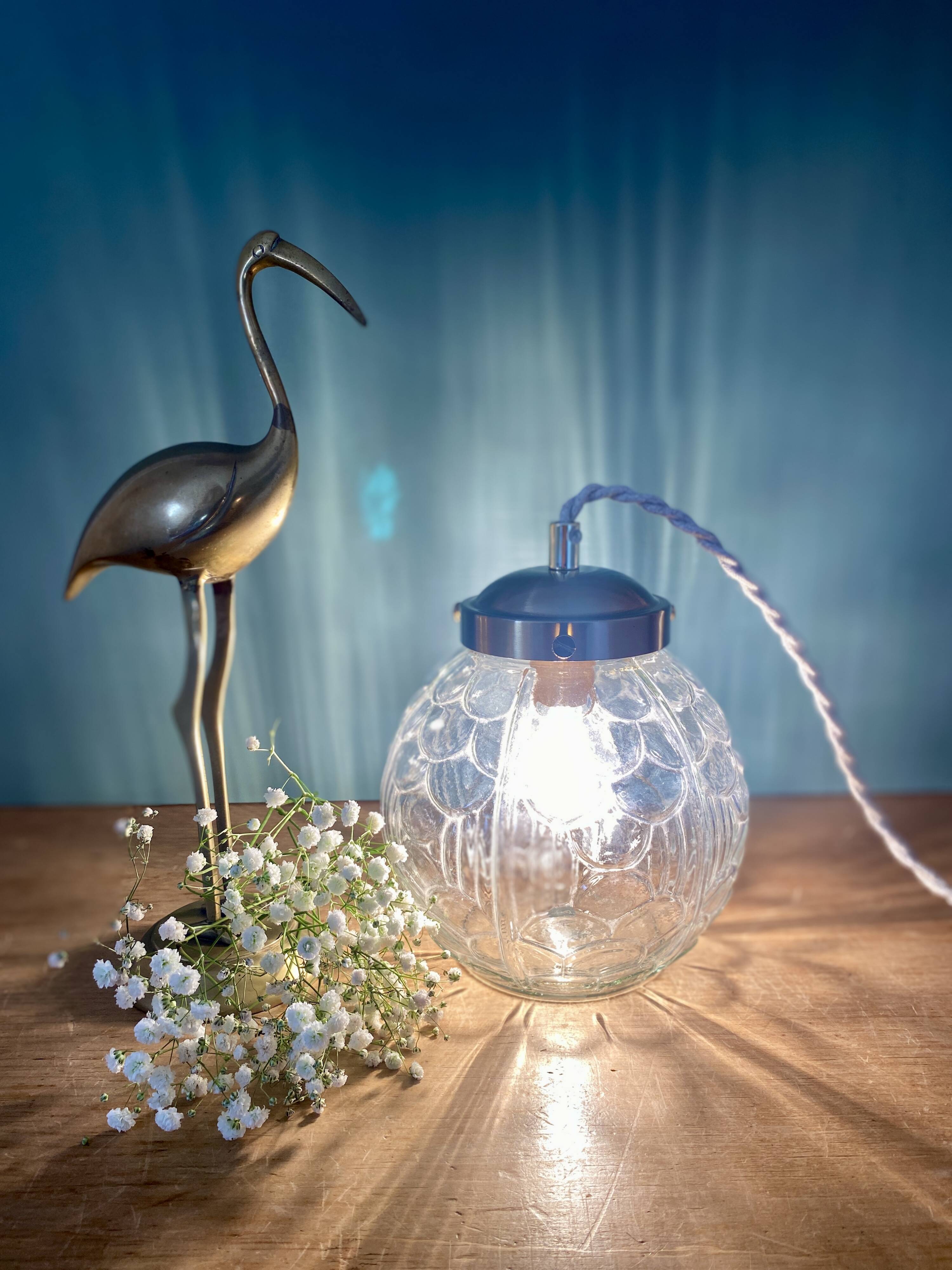 Vintage art deco glass globe portable lamp or table lamp