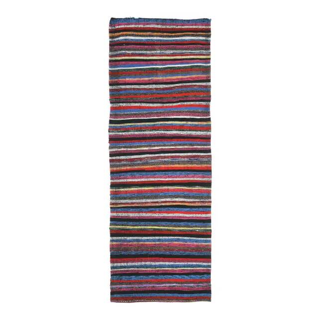 Vintage Turkish Hand-Knotted Wool Cotton Red Kilim Runner Rug 107x336