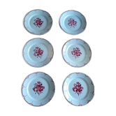 Set of 6 flat plates in faience of the 50s / 60s red pink pattern