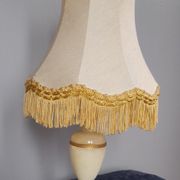 Table lamp, yellow marble and brass foot, silk pagoda lampshade, doubled, vintage, ht 40 cm
