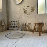 Hexagonal glass and chrome coffee table