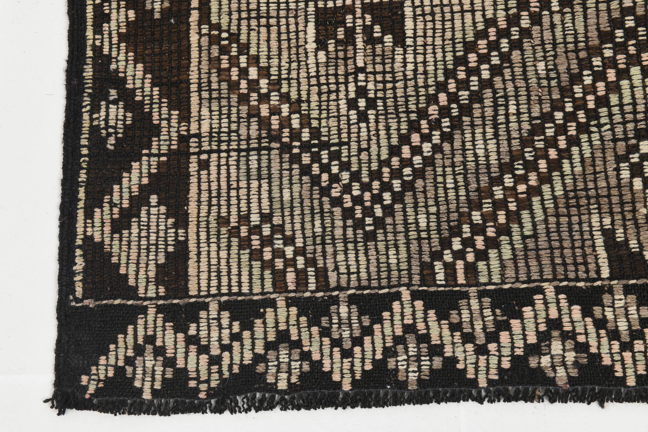 5x9 Cream Brown Handmade Kilim Rug, 151x286Cm