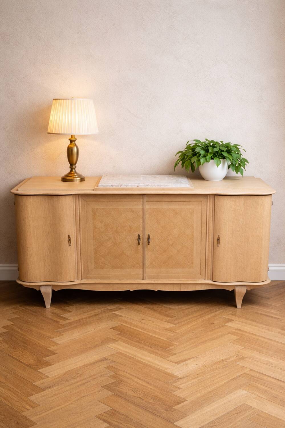 Large buffet / Scandinavian sideboard in sandblasted / stripped / sanded oak