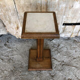 Vintage carved solid wood pedestal table with marble top