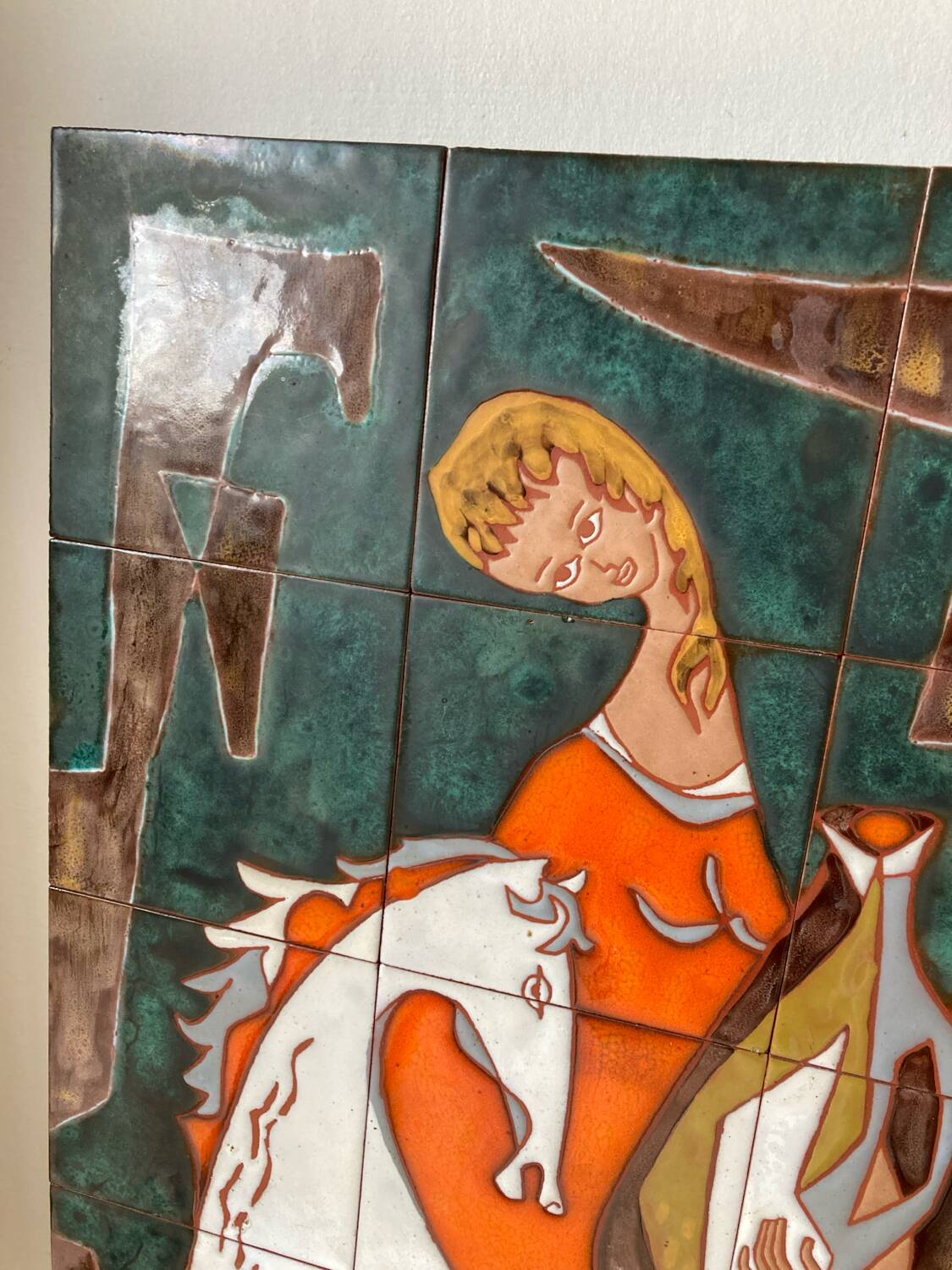 Grand panneau mural céramique années 60