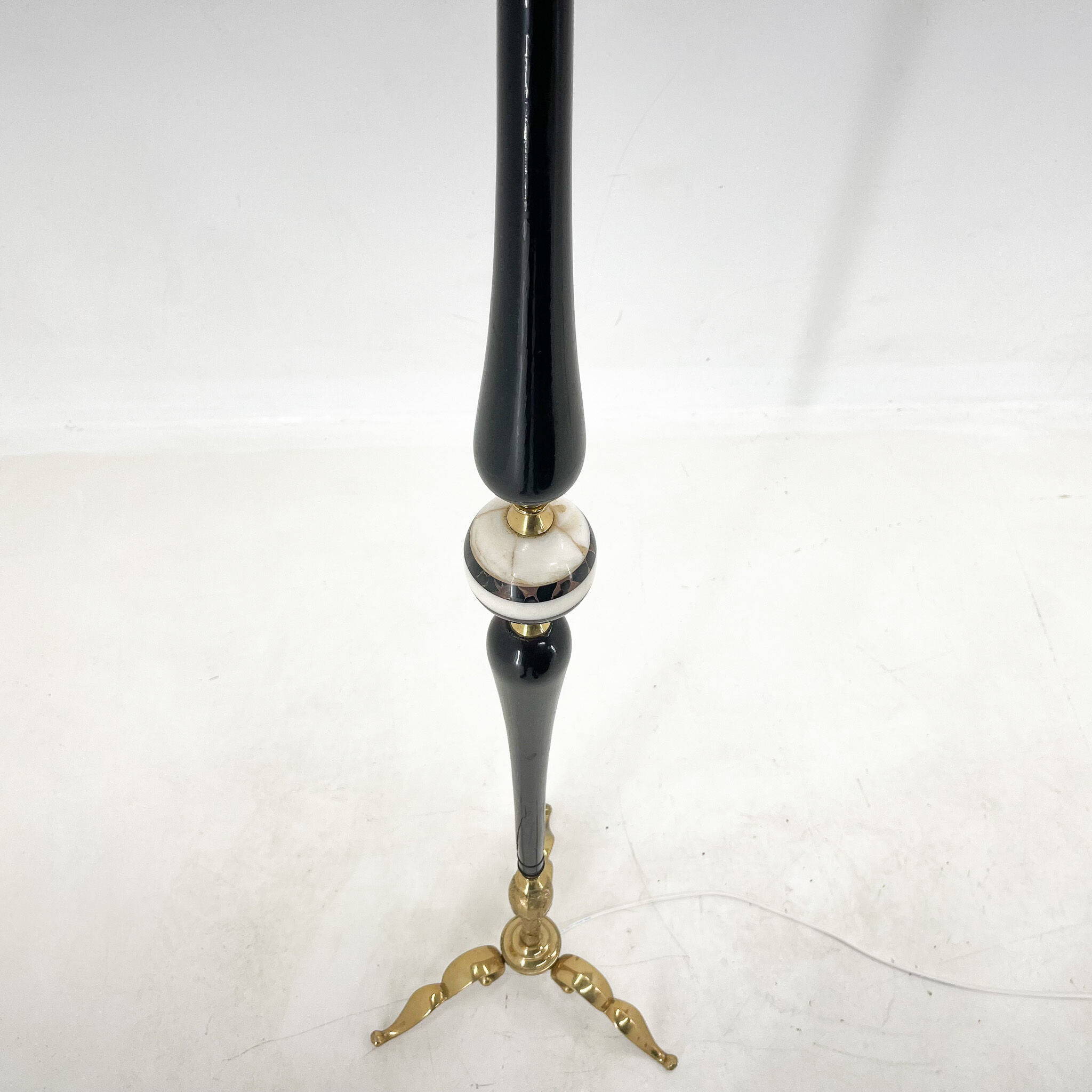 Brass, onyx & ebonized wood floor lamp, italy 1950